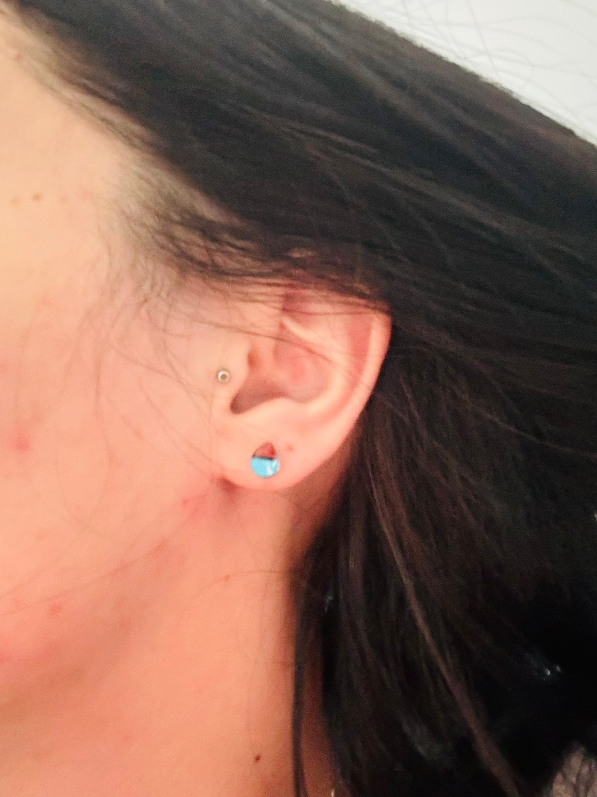 Navajo Made Multi Stone & Sterling Silver Inlay Post Earrings