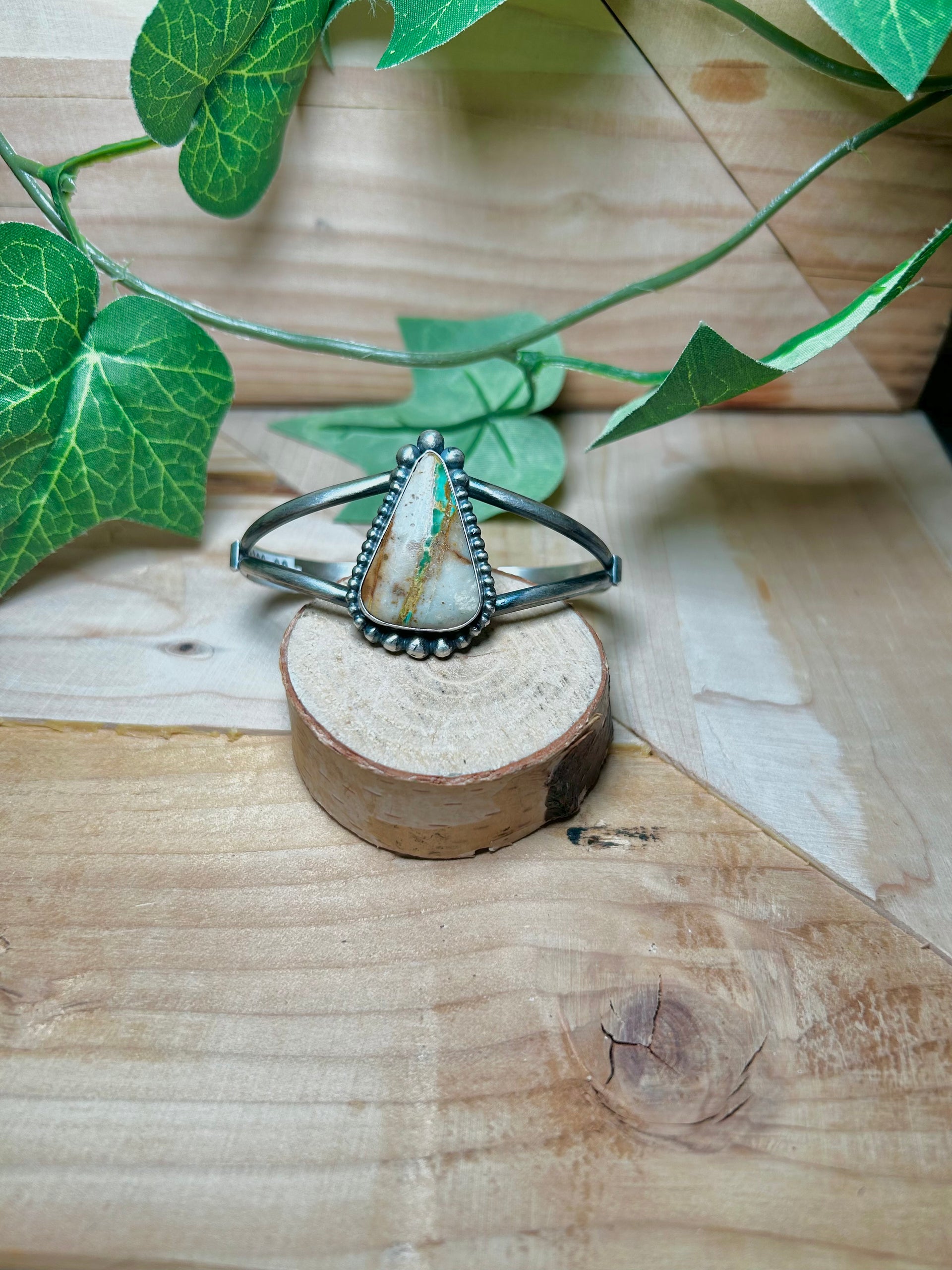 Navajo Made Ribbon Royston Turquoise & Sterling Silver Cuff Bracelet