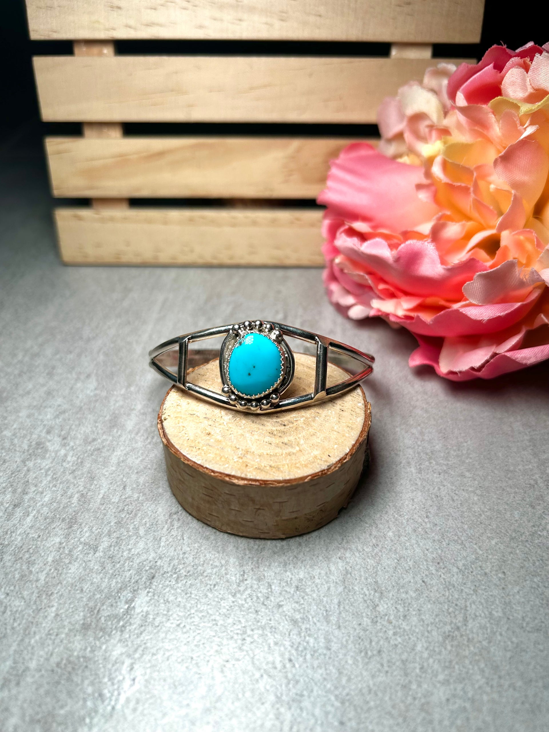 Navajo Made Kingman Turquoise & Sterling Silver Cuff Bracelet