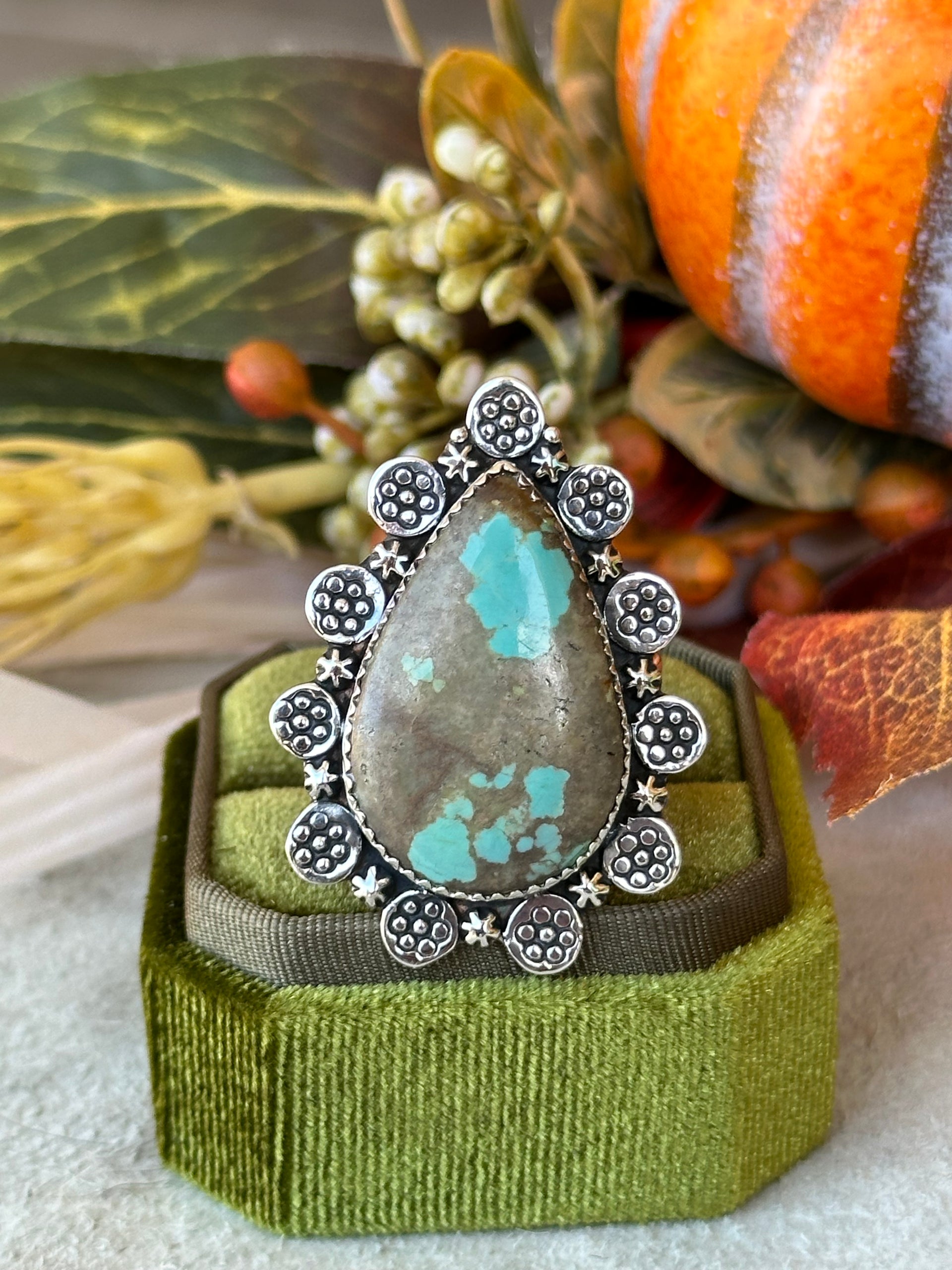 Southwest Handmade #8 Turquoise & Sterling Silver Adjustable Ring