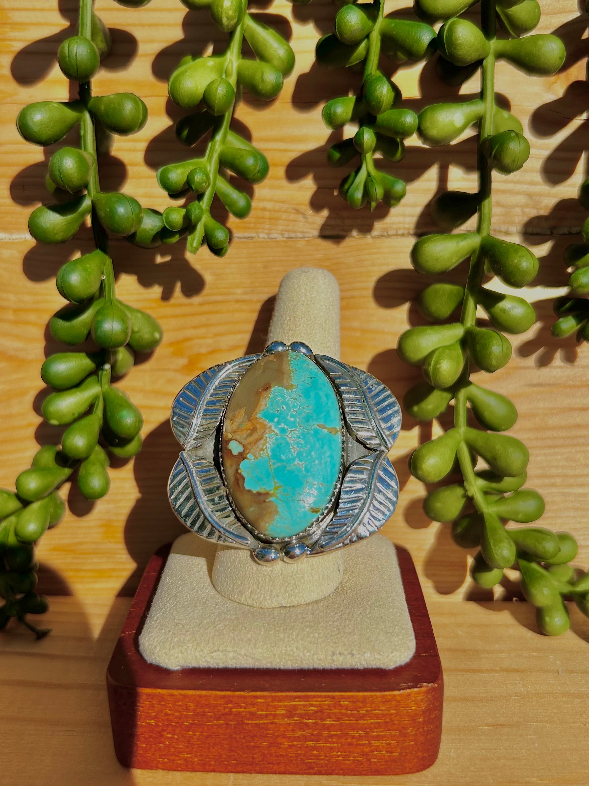 Southwest Number 8 Turquoise & Sterling Silver Ring Size 10.75