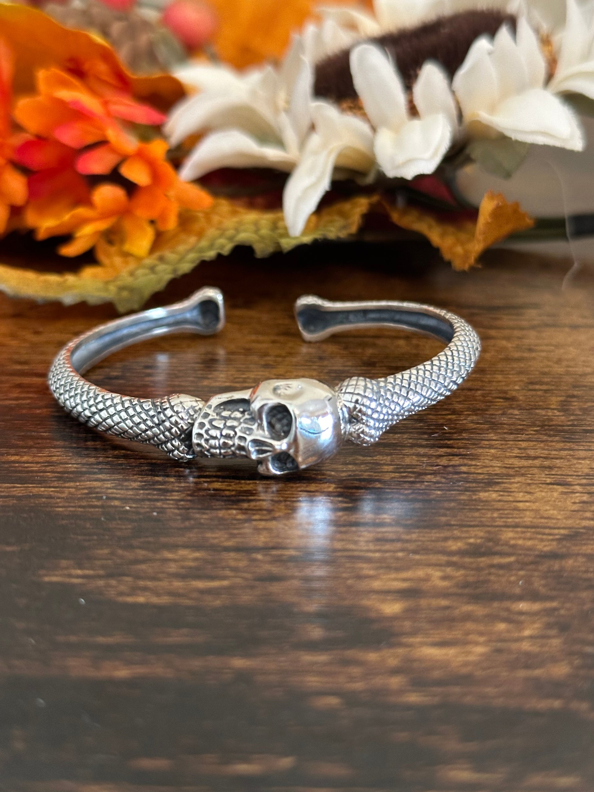 Southwest Made Sterling Silver Skull Cuff Bracelet