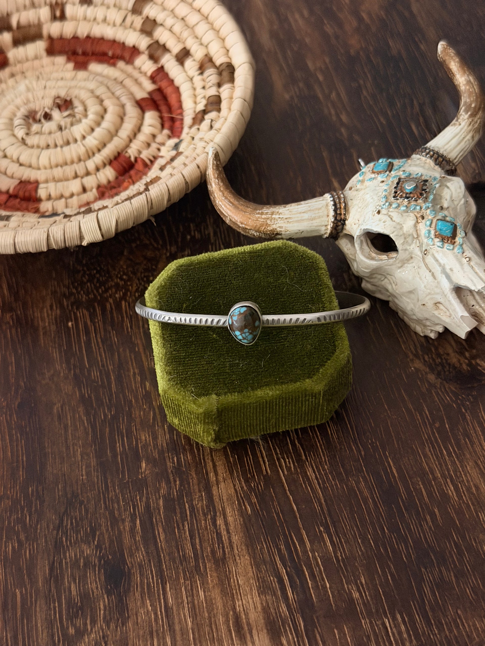 Navajo Made Mine 8 Turquoise  & Sterling Silver Cuff Bracelet