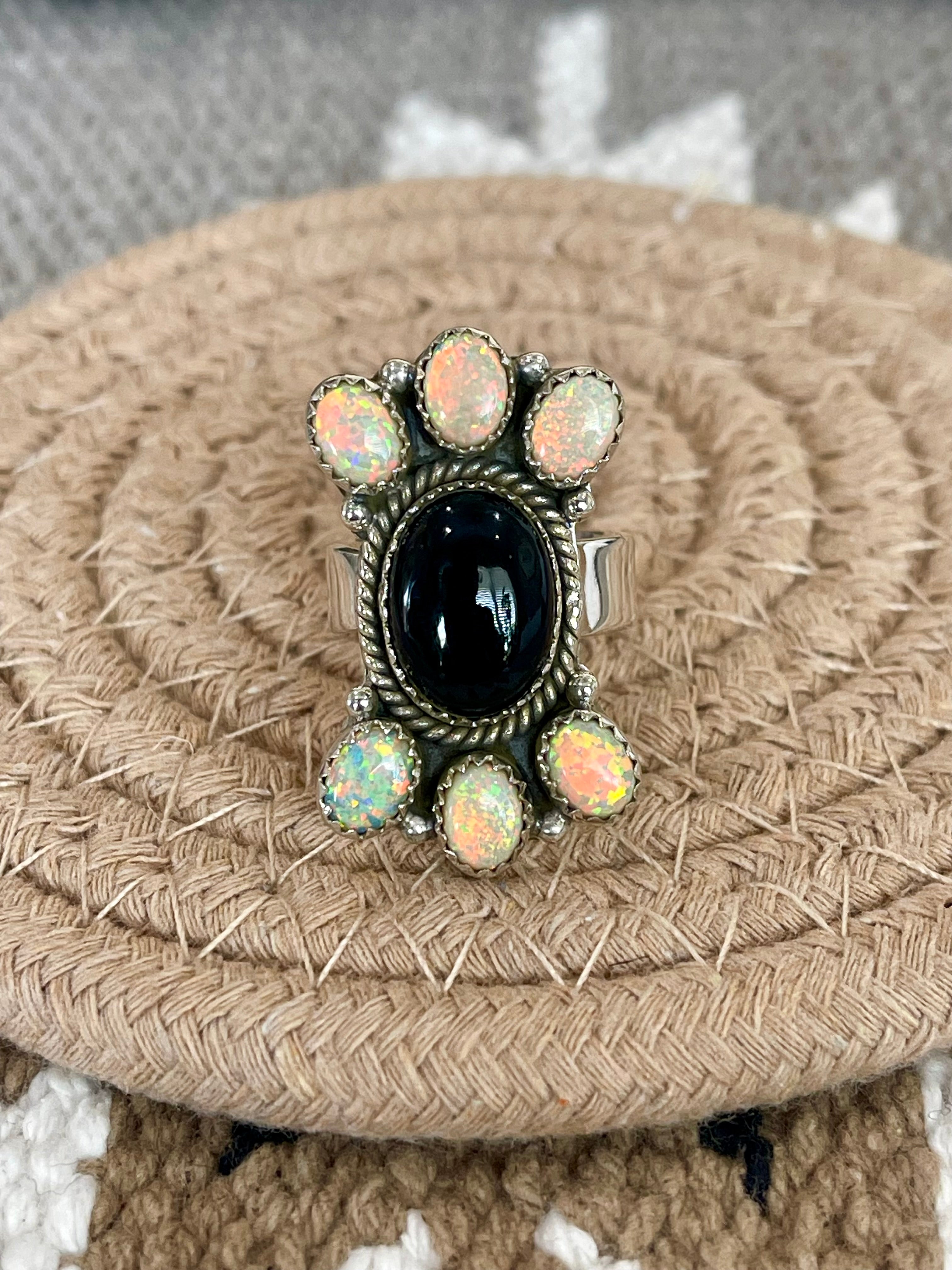 Southwest Handmade Multi Stone & Sterling Silver Adjustable Cluster Ring