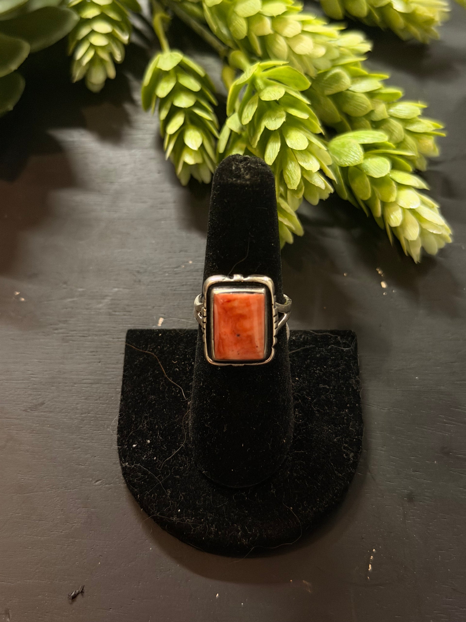 Navajo Made Spiny Oyster & Sterling Silver Ring Size 7