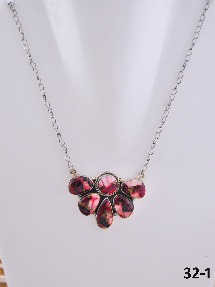 Southwest Handmade Rose Dahlia & Sterling Silver Necklace