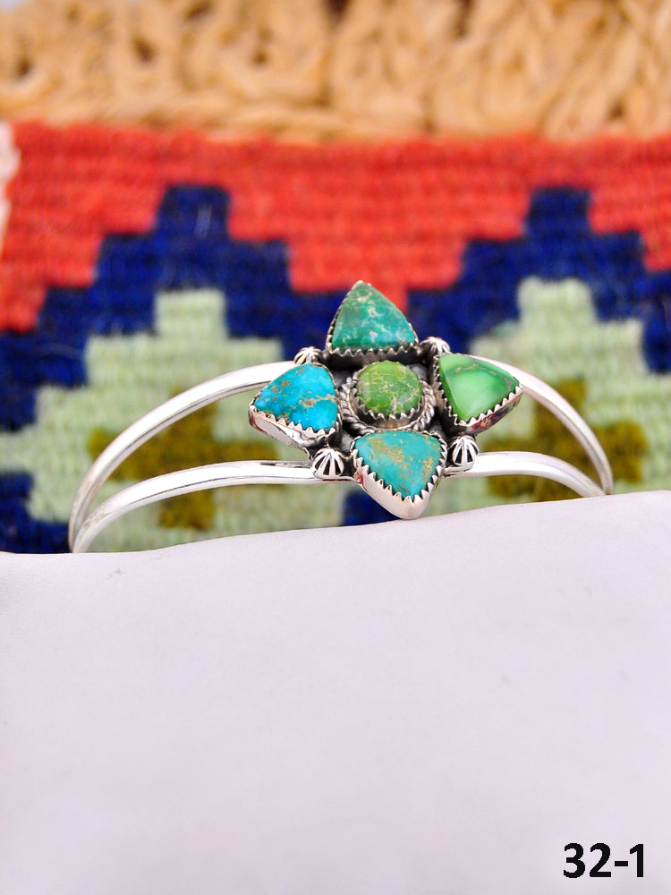 Southwest Handmade Emerald Valley Turquoise & Sterling Silver Cuff Bracelet