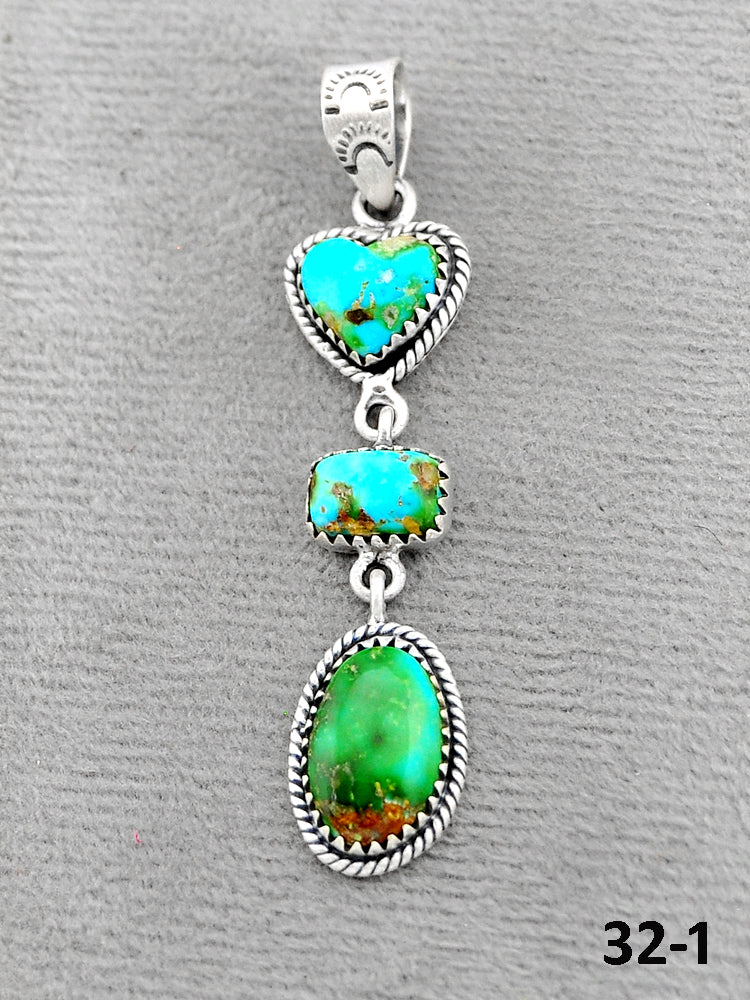 Southwest Handmade Sonoran Turquoise & Sterling Silver Pendants