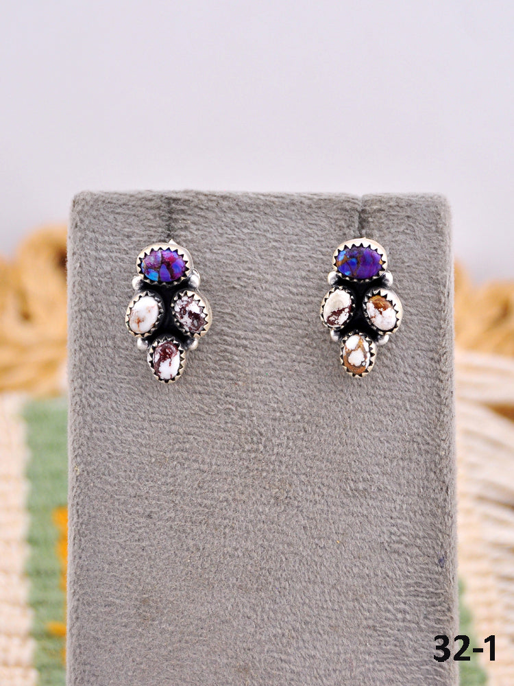 Southwest Made Purple Dahlia with Wild Horse Magnesite & Sterling Silver Post Earrings