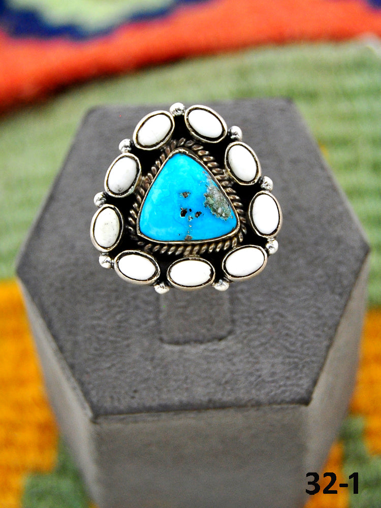 Southwest Handmade Sierra Bella with White Buffalo & Sterling Silver Adjustable Ring