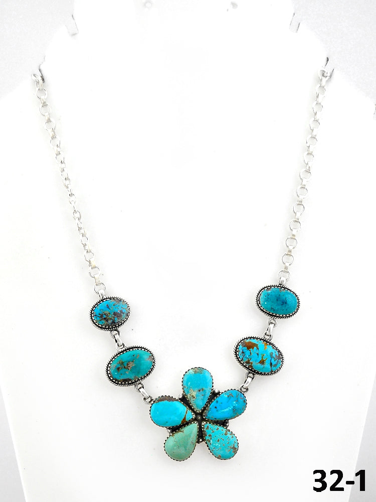 Southwest Handmade Red Skin Turquoise & Sterling Silver Necklace
