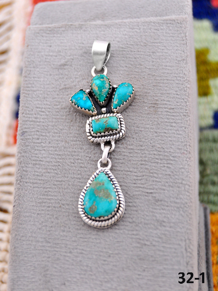 Southwest Made Emerald Valley Turquoise & Sterling Silver Pendant