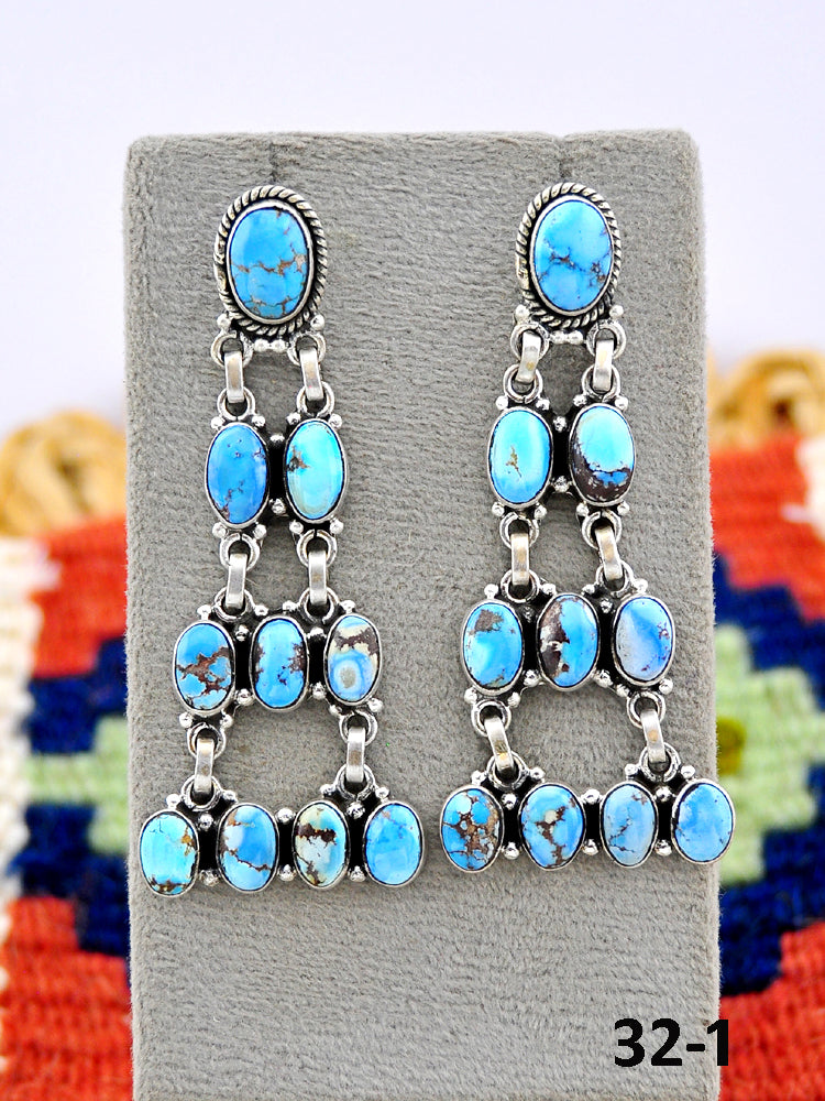 Southwest Made Golden Hills Turquoise & Sterling Silver Post Earrings