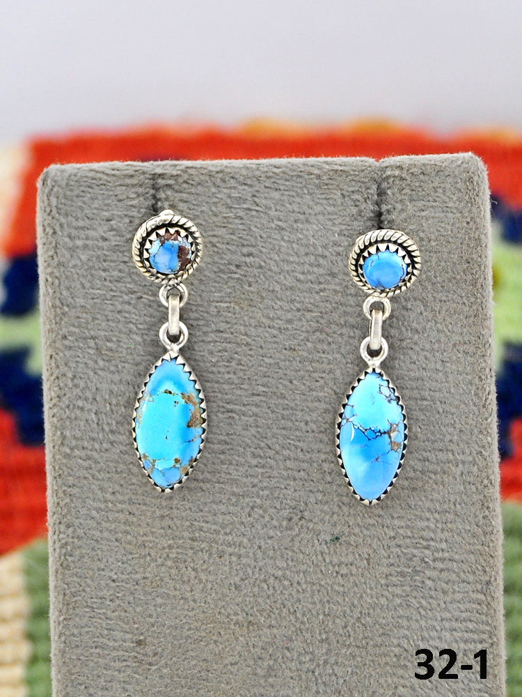 Southwest Made Golden Hill’s Turquoise & Sterling Silver Post Dangle Earrings
