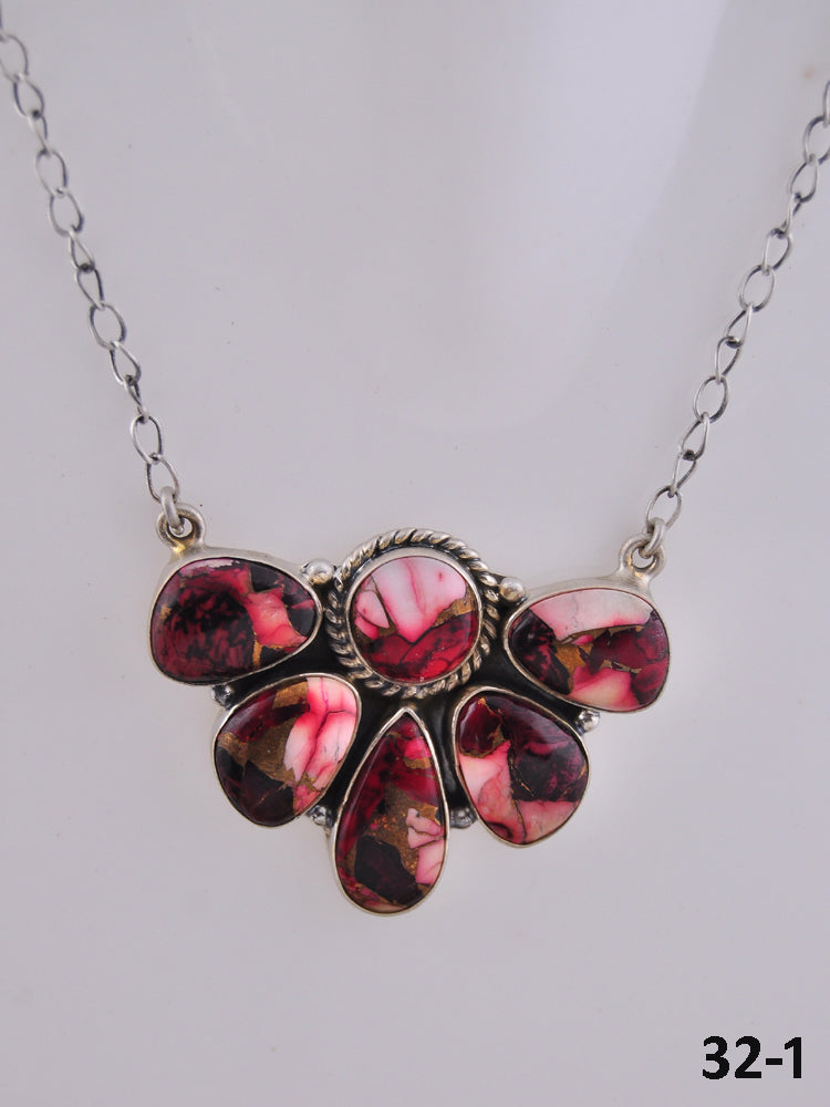 Southwest Handmade Rose Dahlia & Sterling Silver Necklace