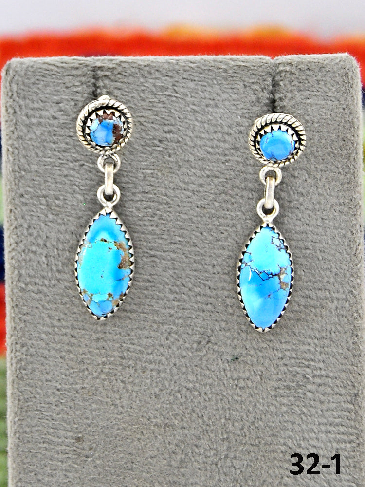 Southwest Made Golden Hill’s Turquoise & Sterling Silver Post Dangle Earrings