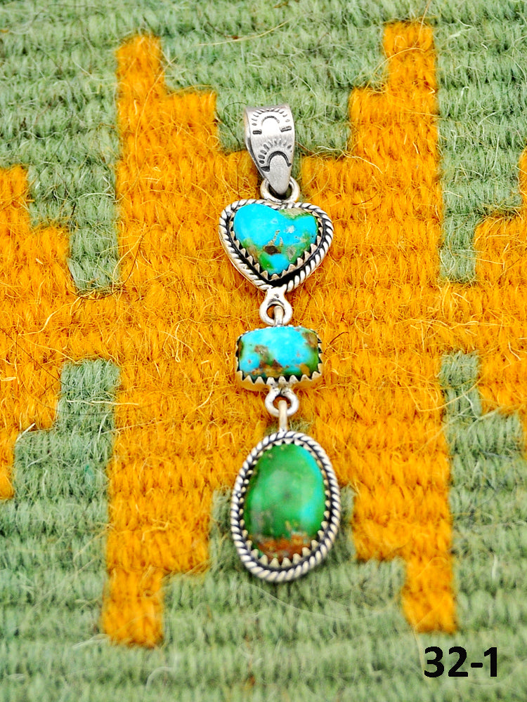 Southwest Handmade Sonoran Turquoise & Sterling Silver Pendants