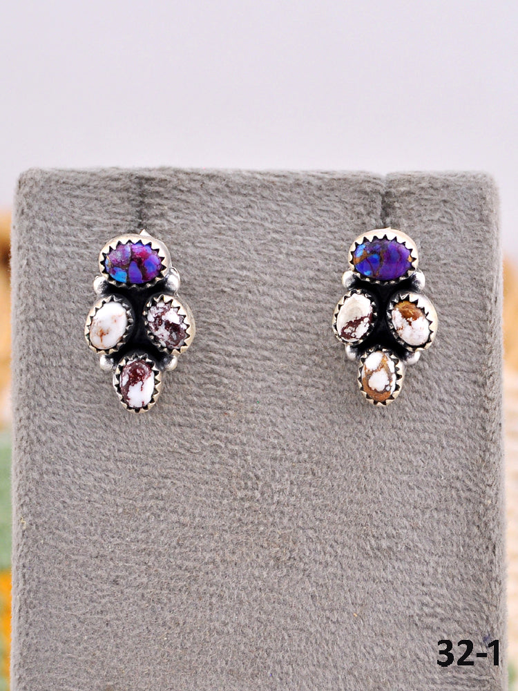 Southwest Made Purple Dahlia with Wild Horse Magnesite & Sterling Silver Post Earrings