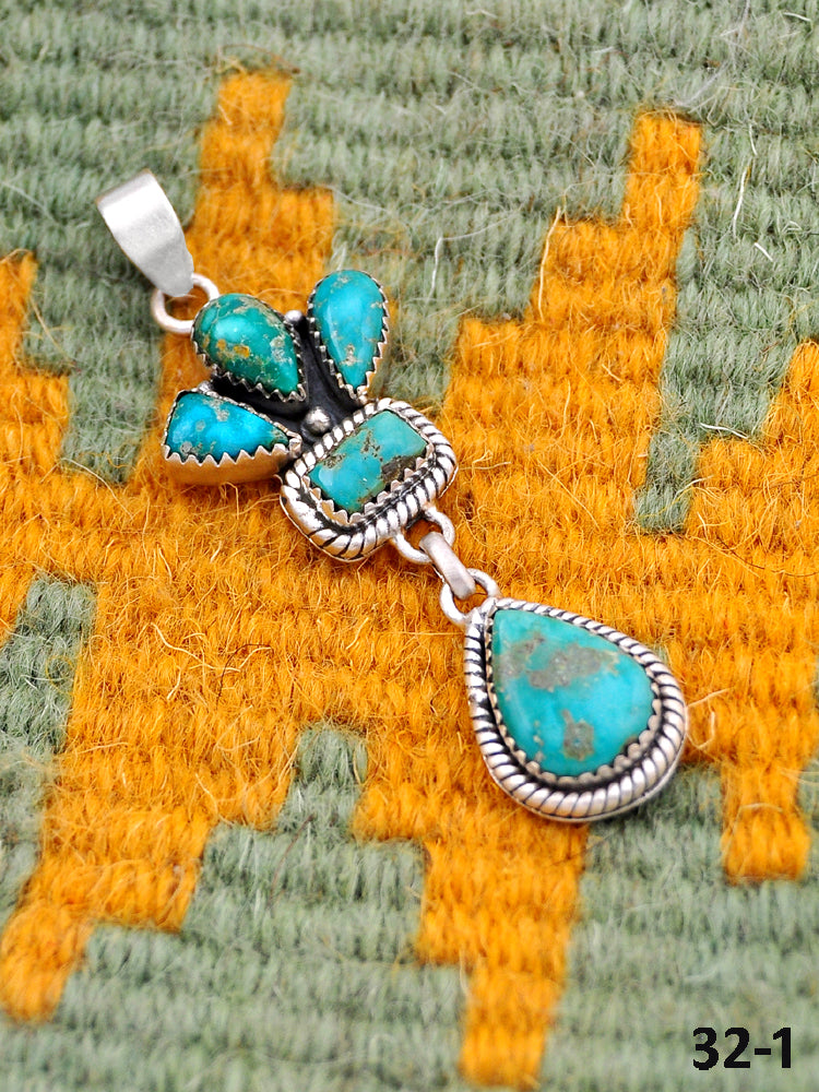 Southwest Made Emerald Valley Turquoise & Sterling Silver Pendant