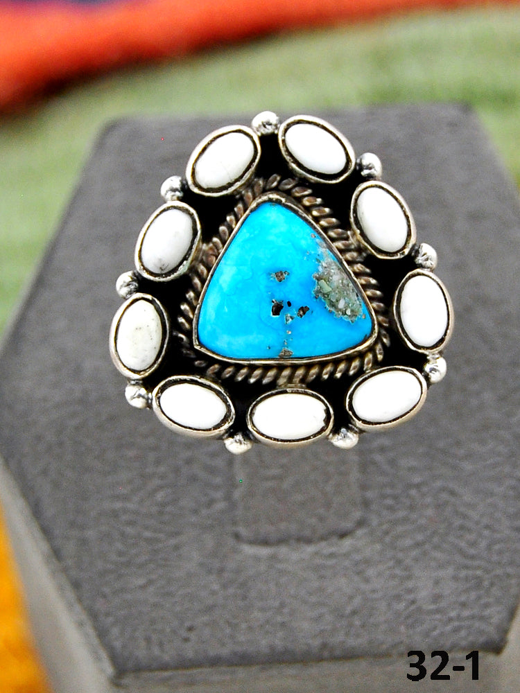 Southwest Handmade Sierra Bella with White Buffalo & Sterling Silver Adjustable Ring