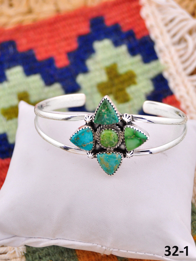 Southwest Handmade Emerald Valley Turquoise & Sterling Silver Cuff Bracelet
