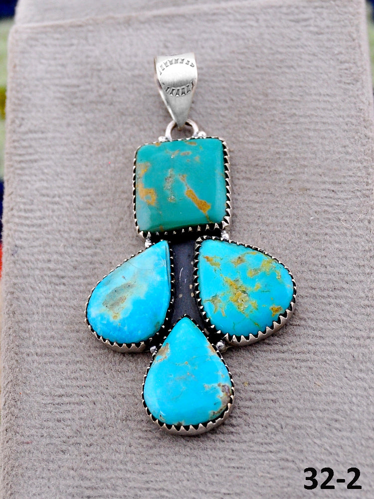 Southwest Handmade Santa Maria Turquoise & Sterling Silver Pendants
