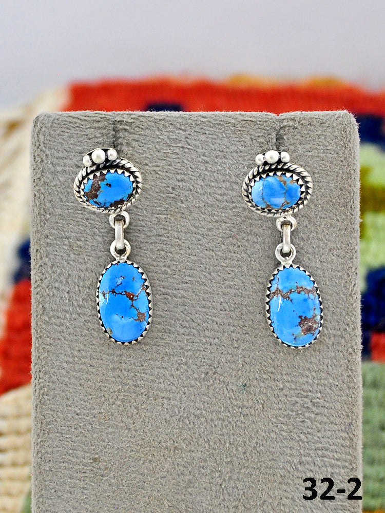 Southwest Made Golden Hill’s Turquoise & Sterling Silver Post Dangle Earrings