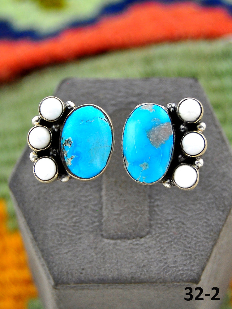 Southwest Handmade Sierra Bella Turquoise with White Buffalo & Sterling Silver Adjustable Ring