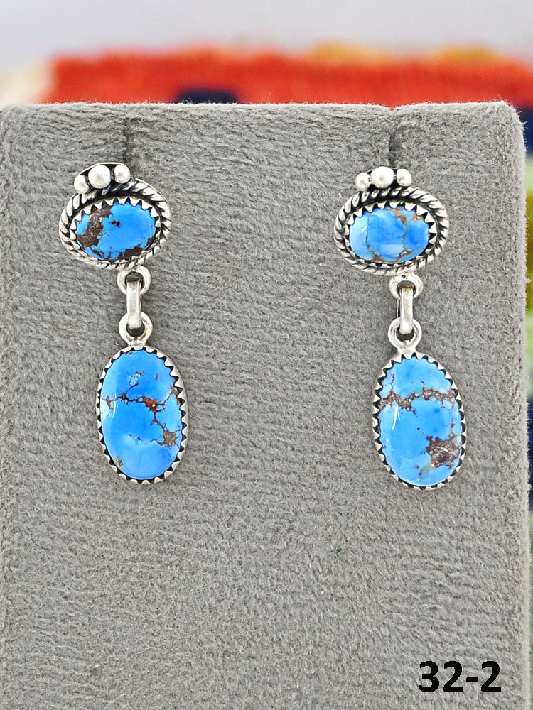 Southwest Made Golden Hill’s Turquoise & Sterling Silver Post Dangle Earrings