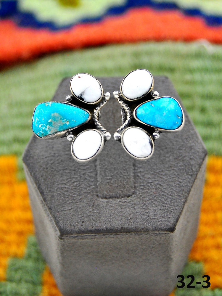 Southwest Handmade Sierra Bella Turquoise with White Buffalo & Sterling Silver Adjustable Ring
