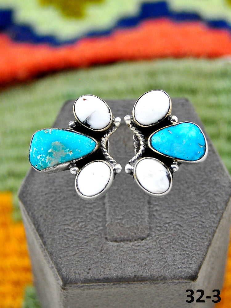 Southwest Handmade Sierra Bella Turquoise with White Buffalo & Sterling Silver Adjustable Ring