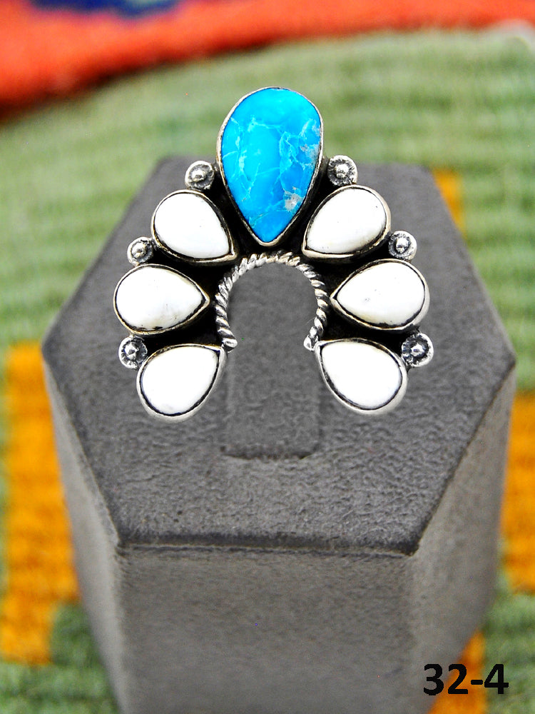 Southwest Handmade Sierra Bella Turquoise with White Buffalo & Sterling Silver Adjustable Ring