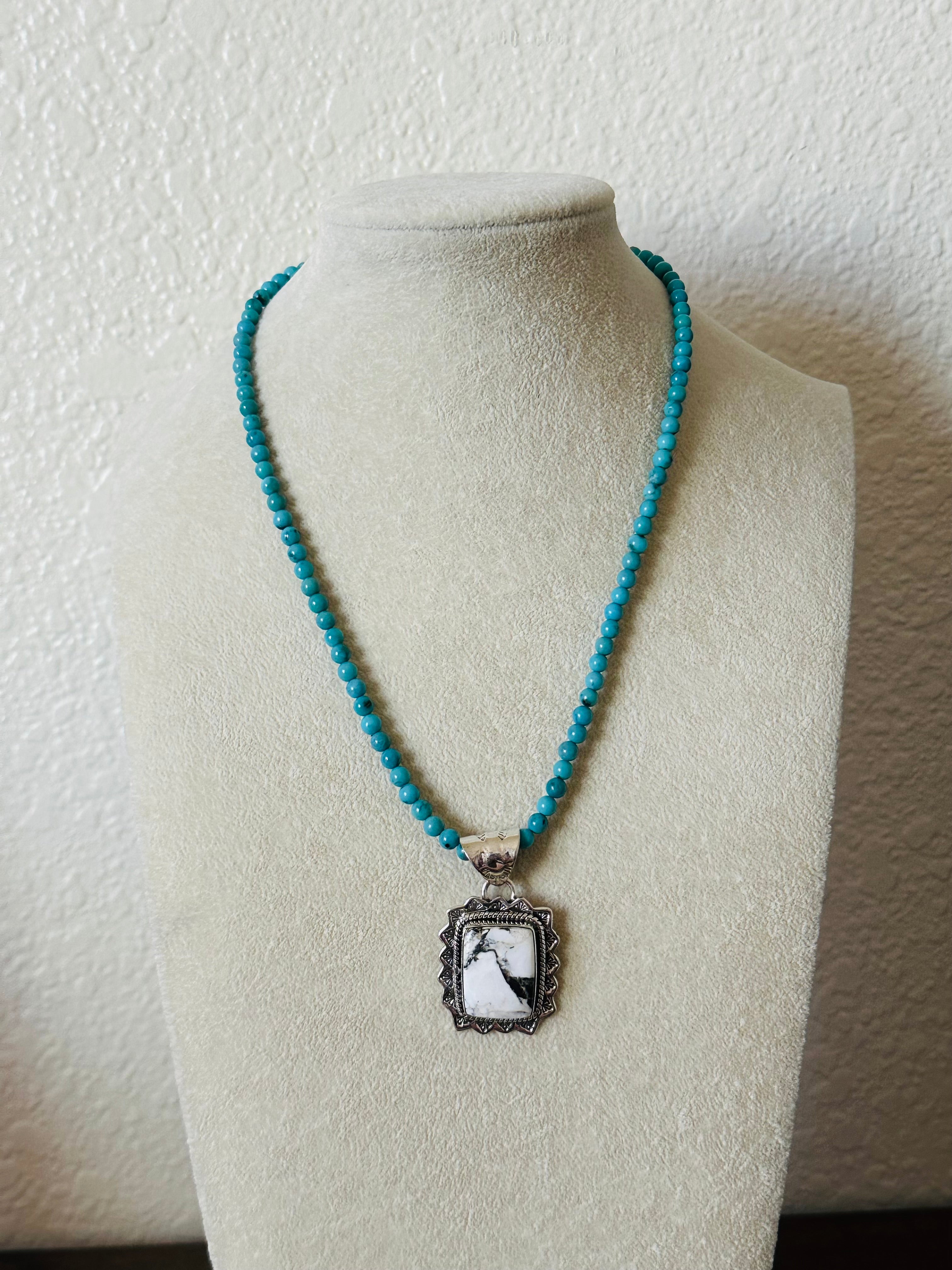 Southwest Handmade White Buffalo & Sterling Silver Pendant