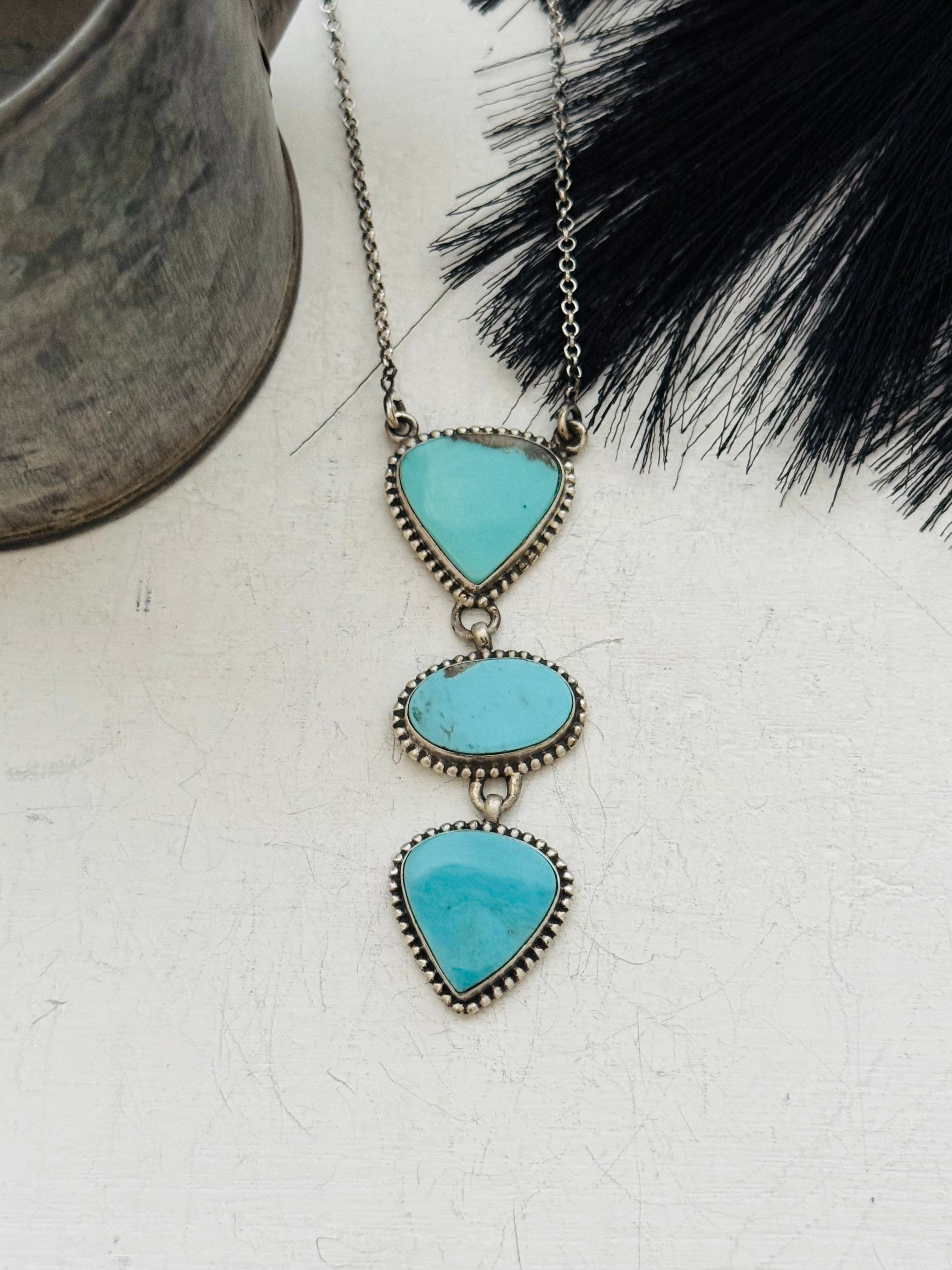 Southwest Handmade Kingman Turquoise & Sterling Silver Chain Necklace