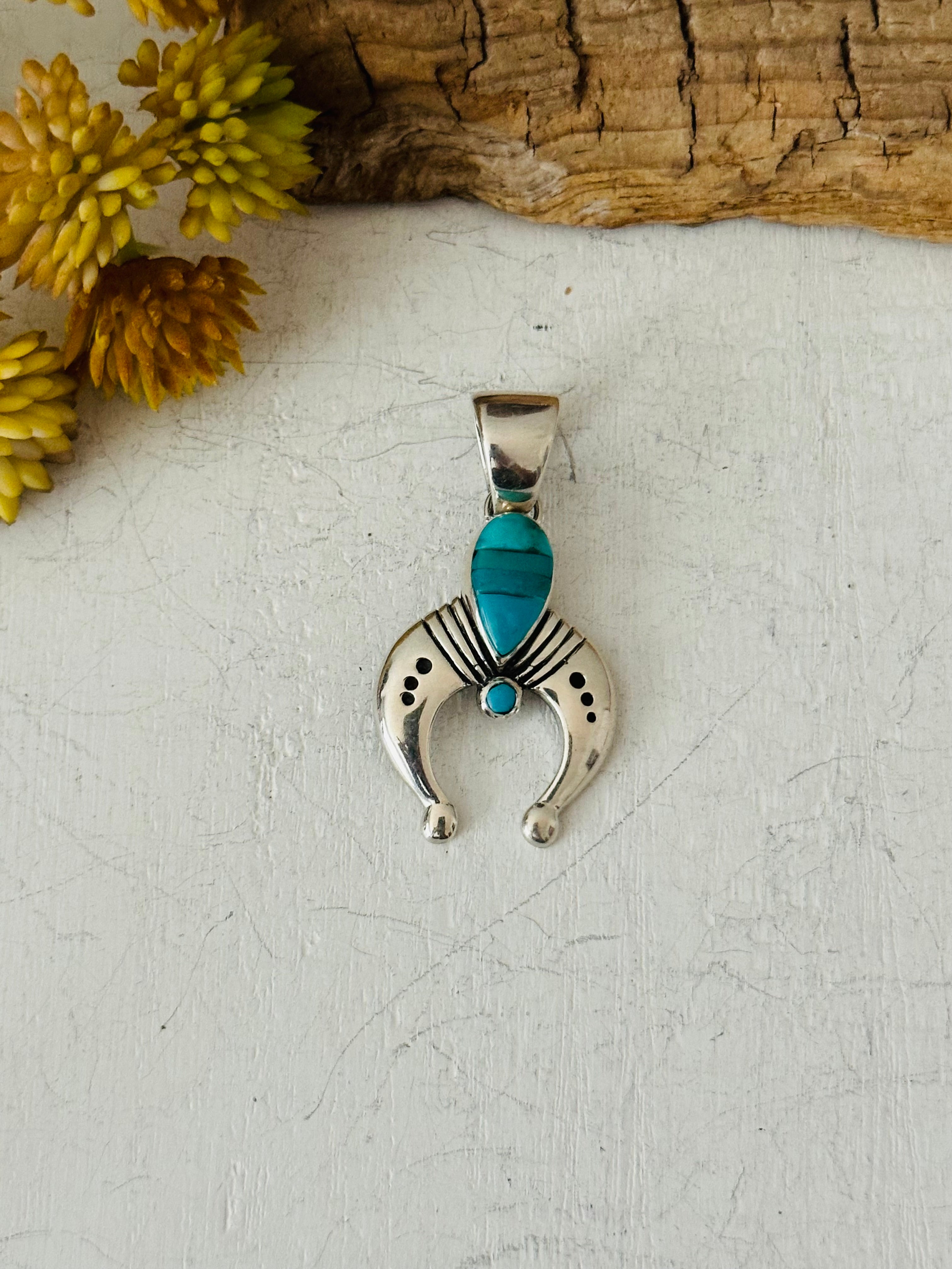 Navajo Made Multi Stone & Sterling Silver Pendant