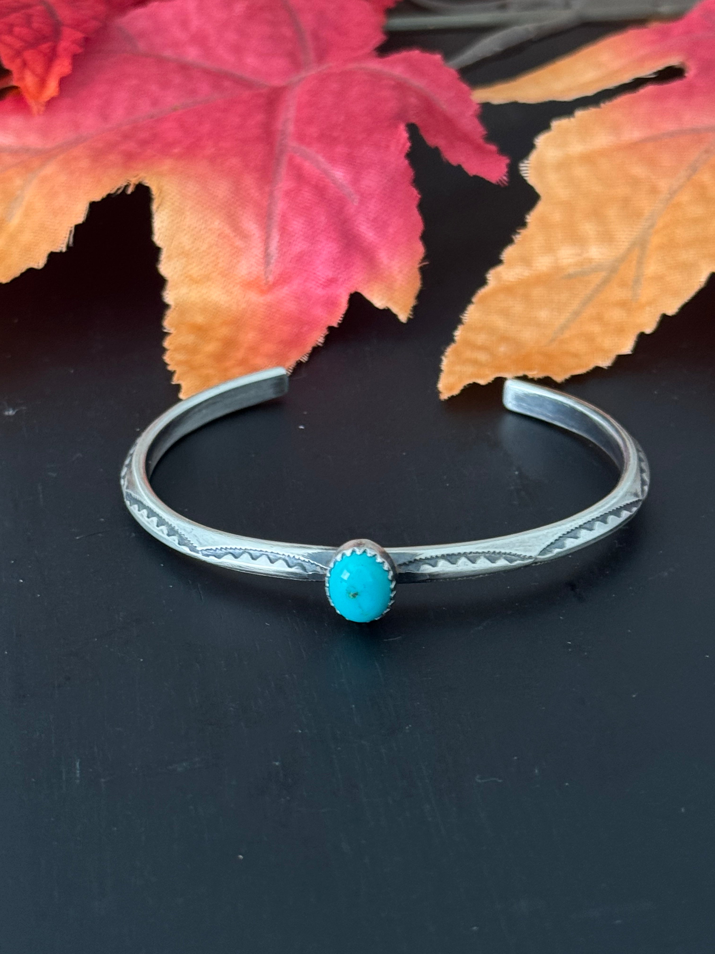 Navajo Made Kingman Turquoise & Sterling Silver Cuff Bracelet