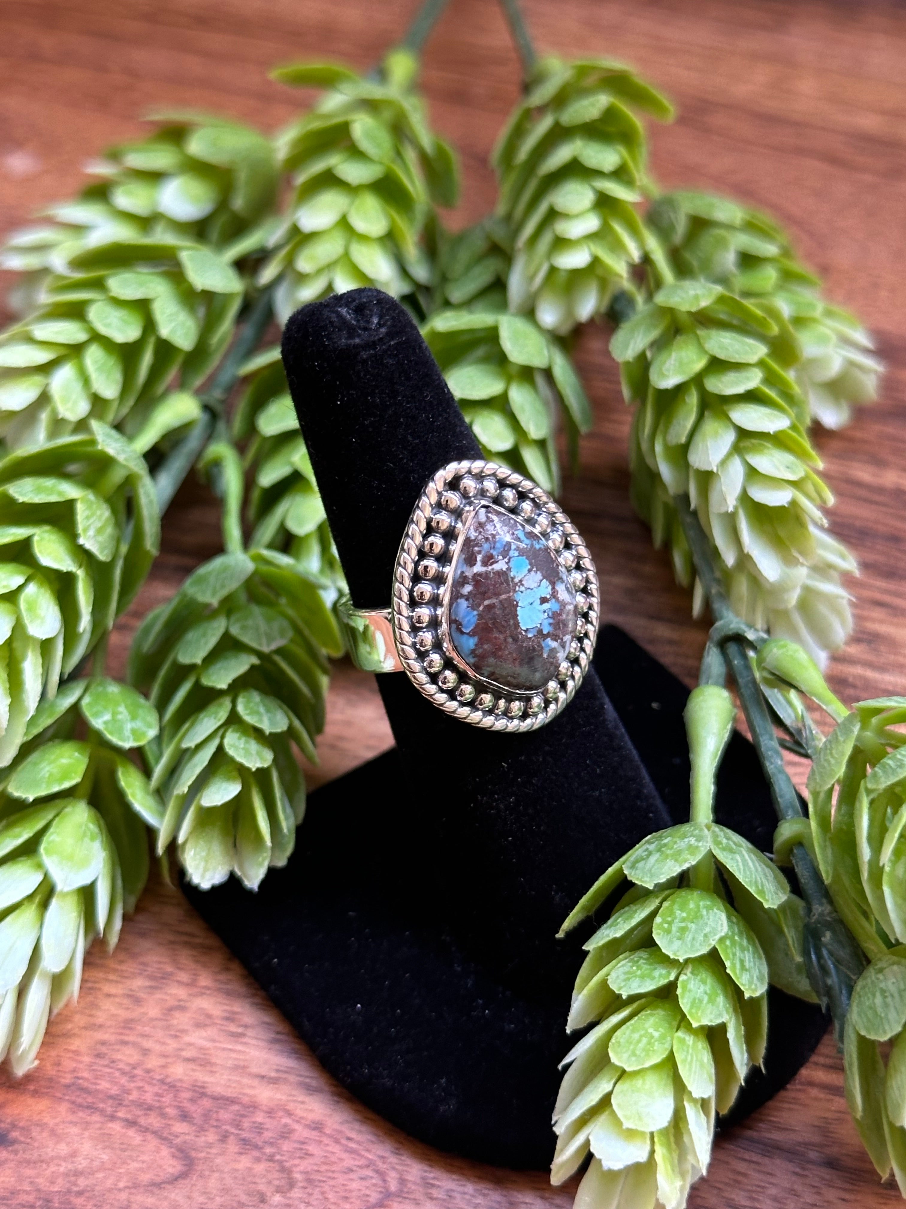 Southwest Handmade Golden Hills Turquoise & Sterling Silver Adjustable Ring