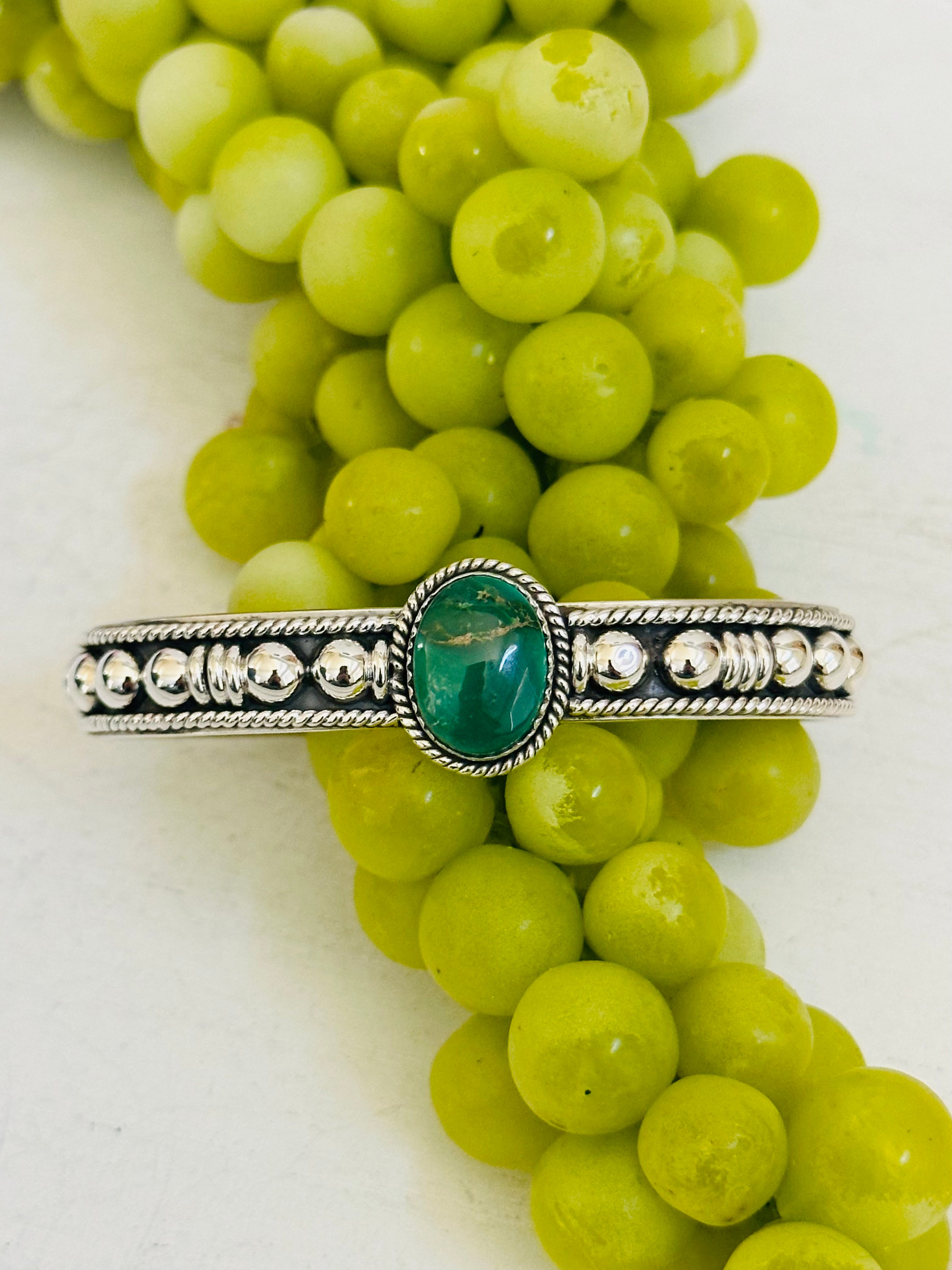 Southwest Made Emerald Valley Turquoise & Sterling Silver Cuff Bracelet