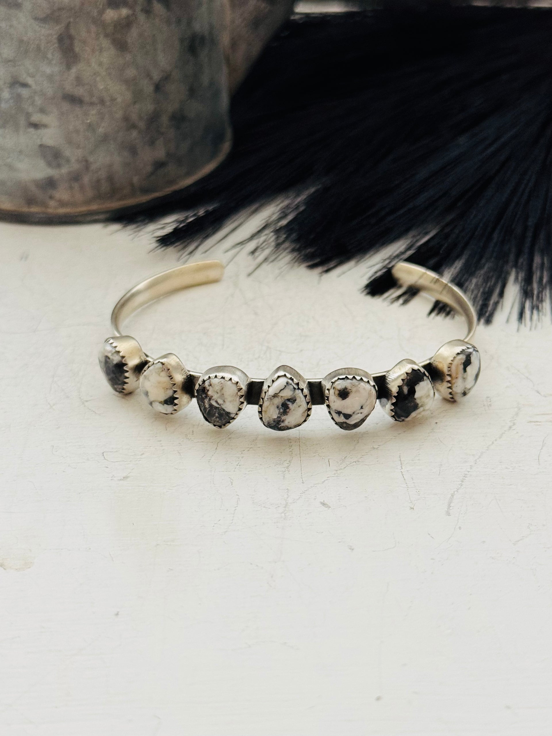 Southwest Made White Buffalo & Sterling Silver Cuff Bracelet