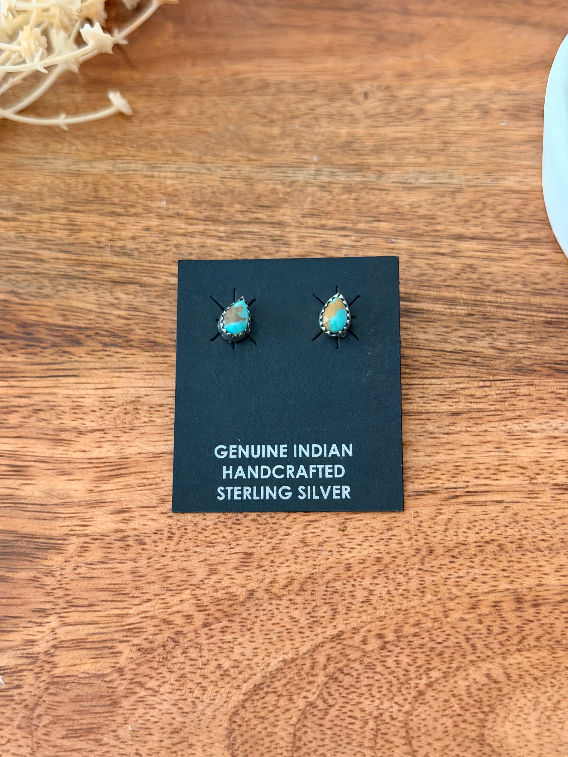 Navajo Made Kingman Turquoise & Sterling Silver Post Teardrop Earrings