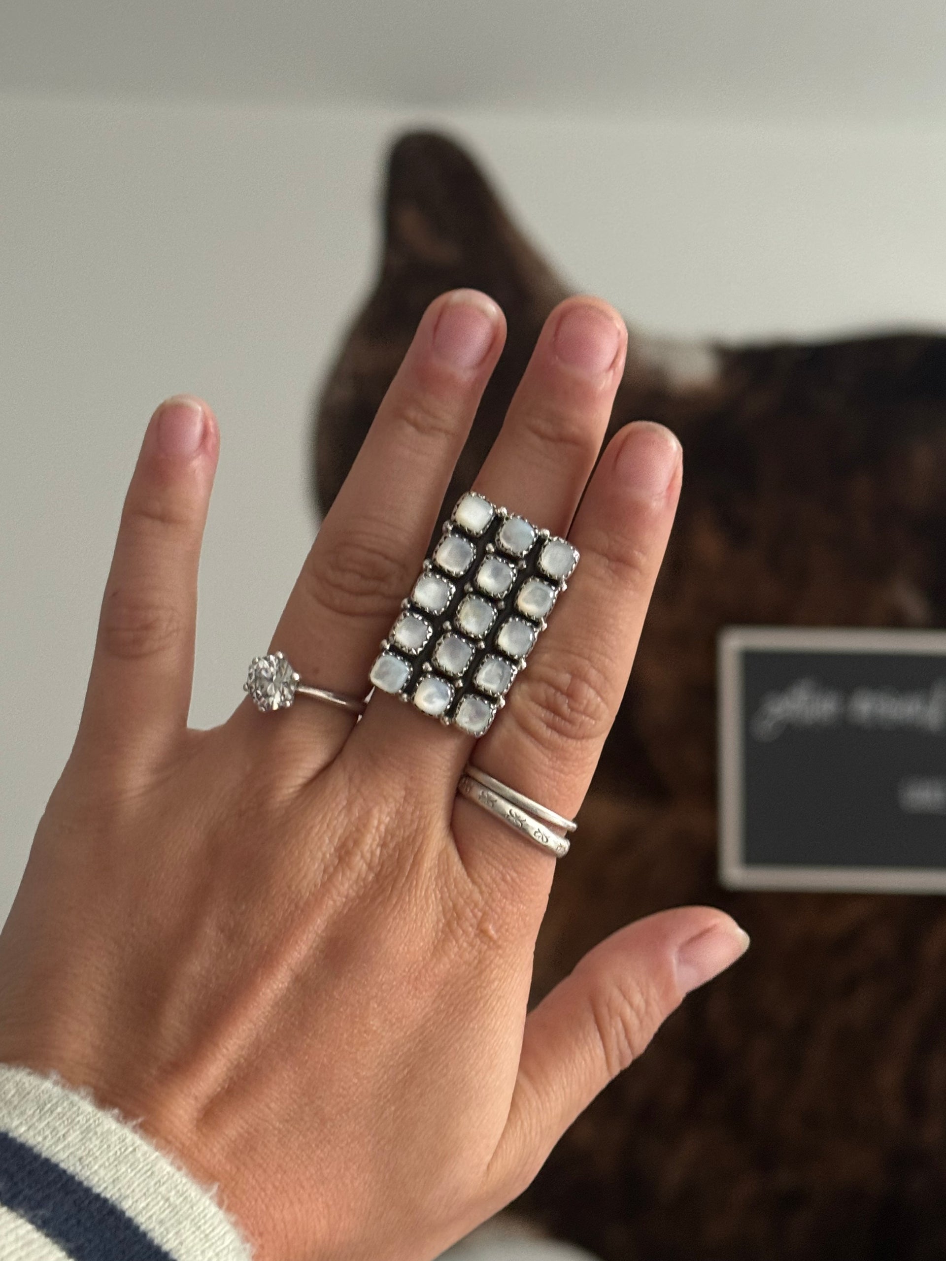 Southwest Made Mother of Pearl & Sterling Silver Adjustable Cluster Ring