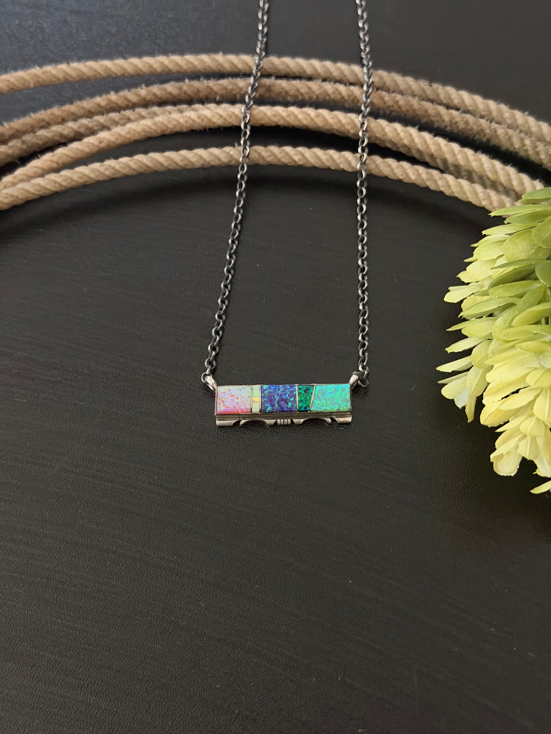 Steve Francisco Opal & Sterling Silver Inlay Bar Necklace