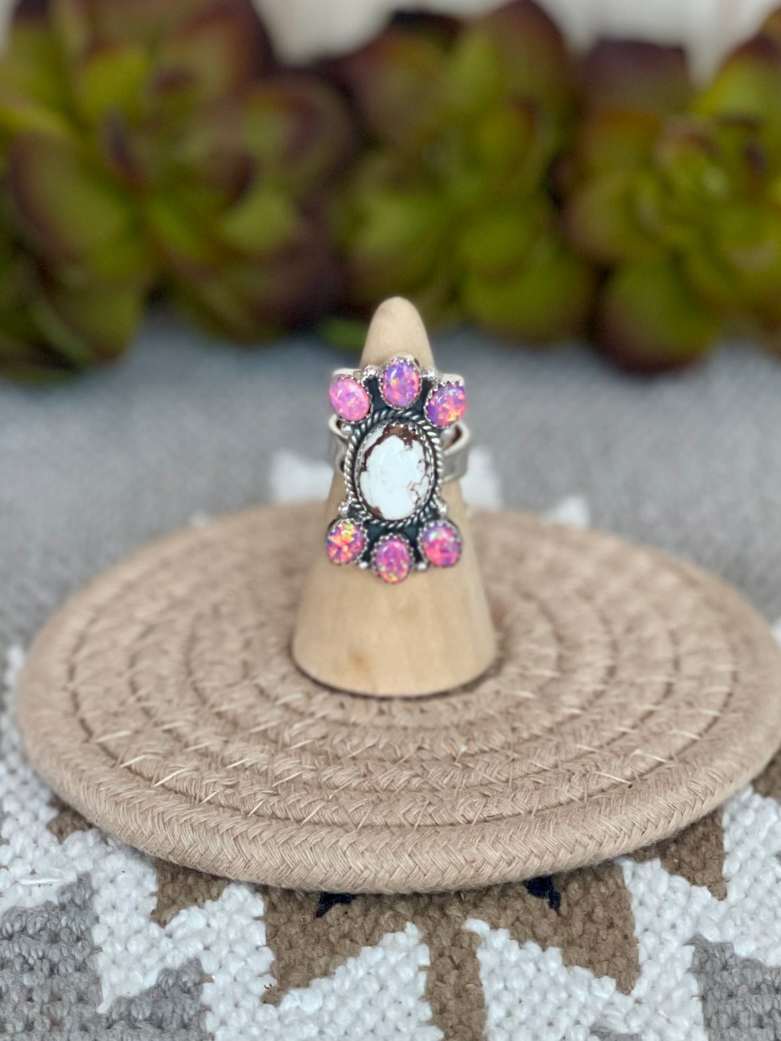 Southwest Handmade Multi Stone & Sterling Silver Adjustable Cluster Ring