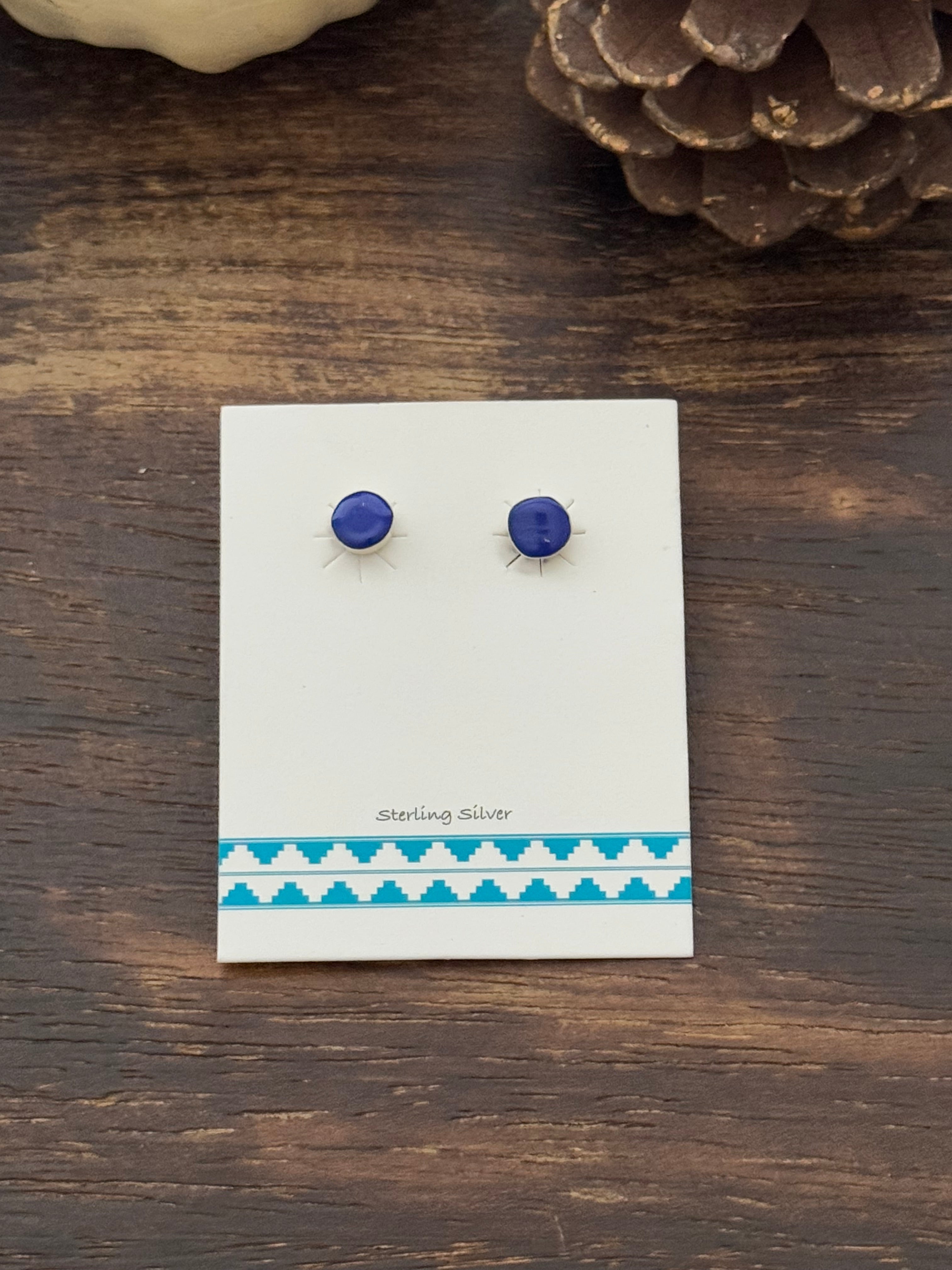 Navajo Made Lapis & Sterling Silver Post Earrings