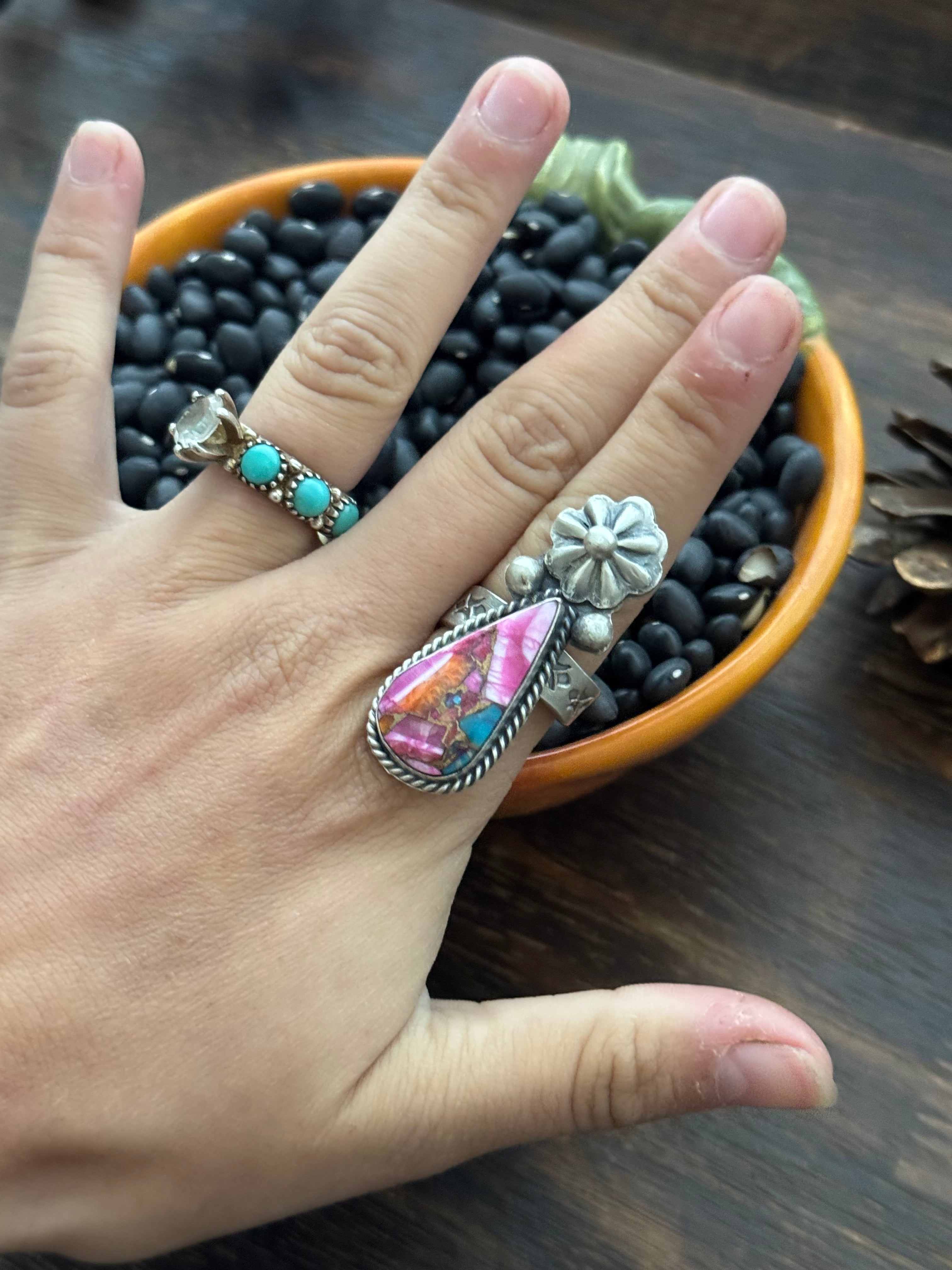 Boyd J Ashley Pink Mohave Turquoise & Sterling Silver Adjustable Ring