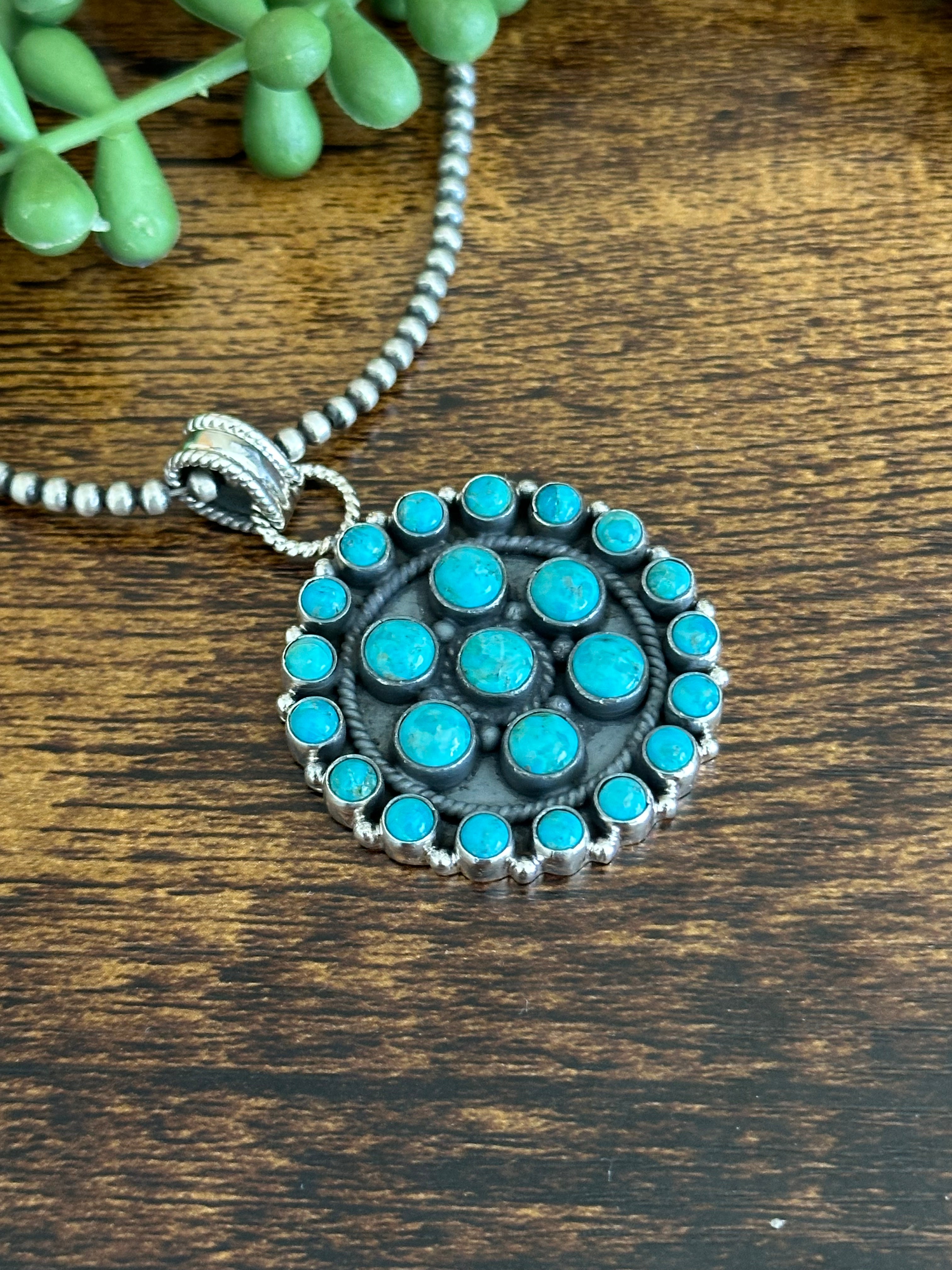 Southwest Handmade Kingman Turquoise & Sterling Silver Cluster Pendants