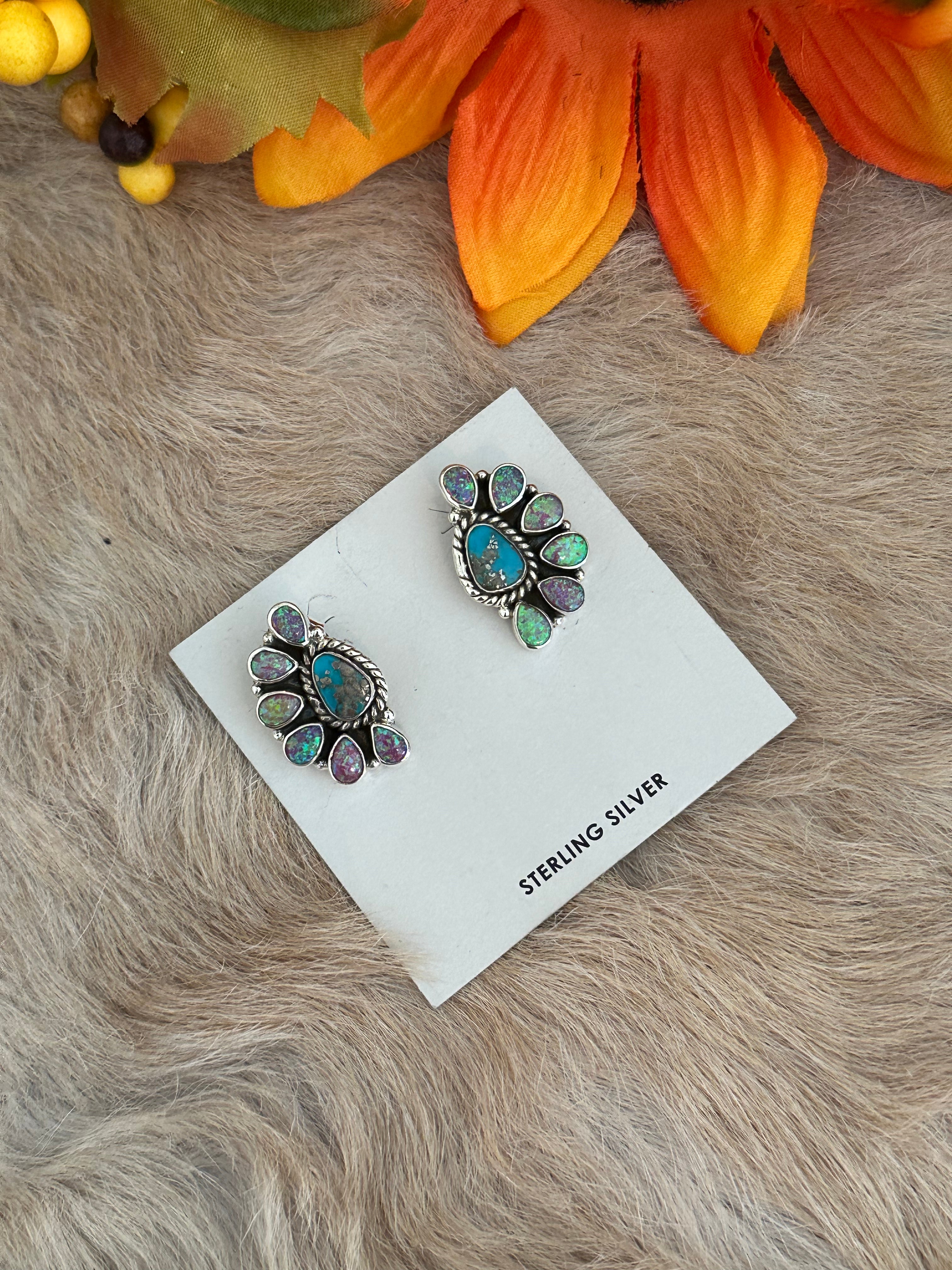 Southwest Handmade Multi Stone & Sterling Silver Post Earrings