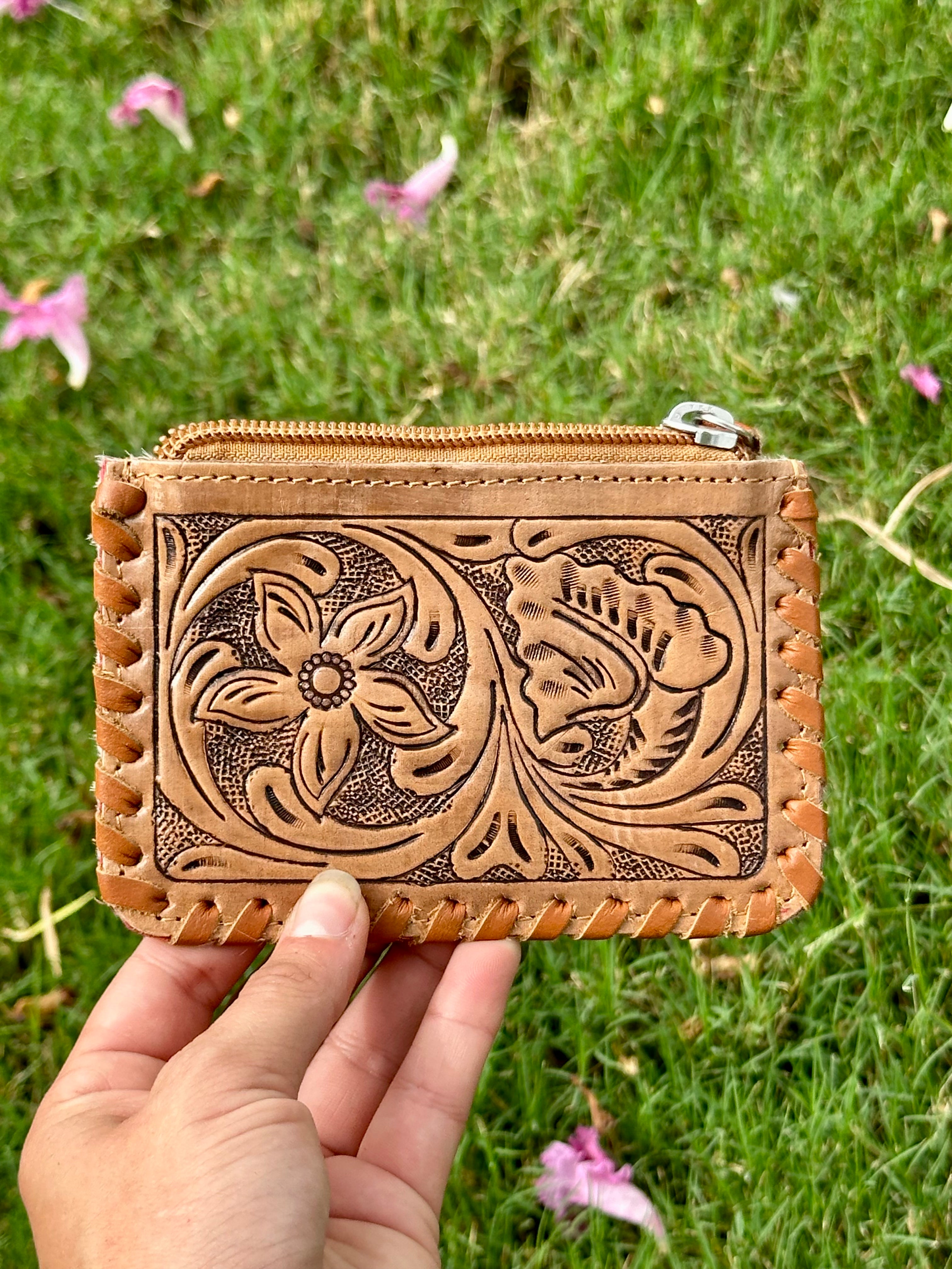 Genuine Tooled Leather Cowhide Coin Bag