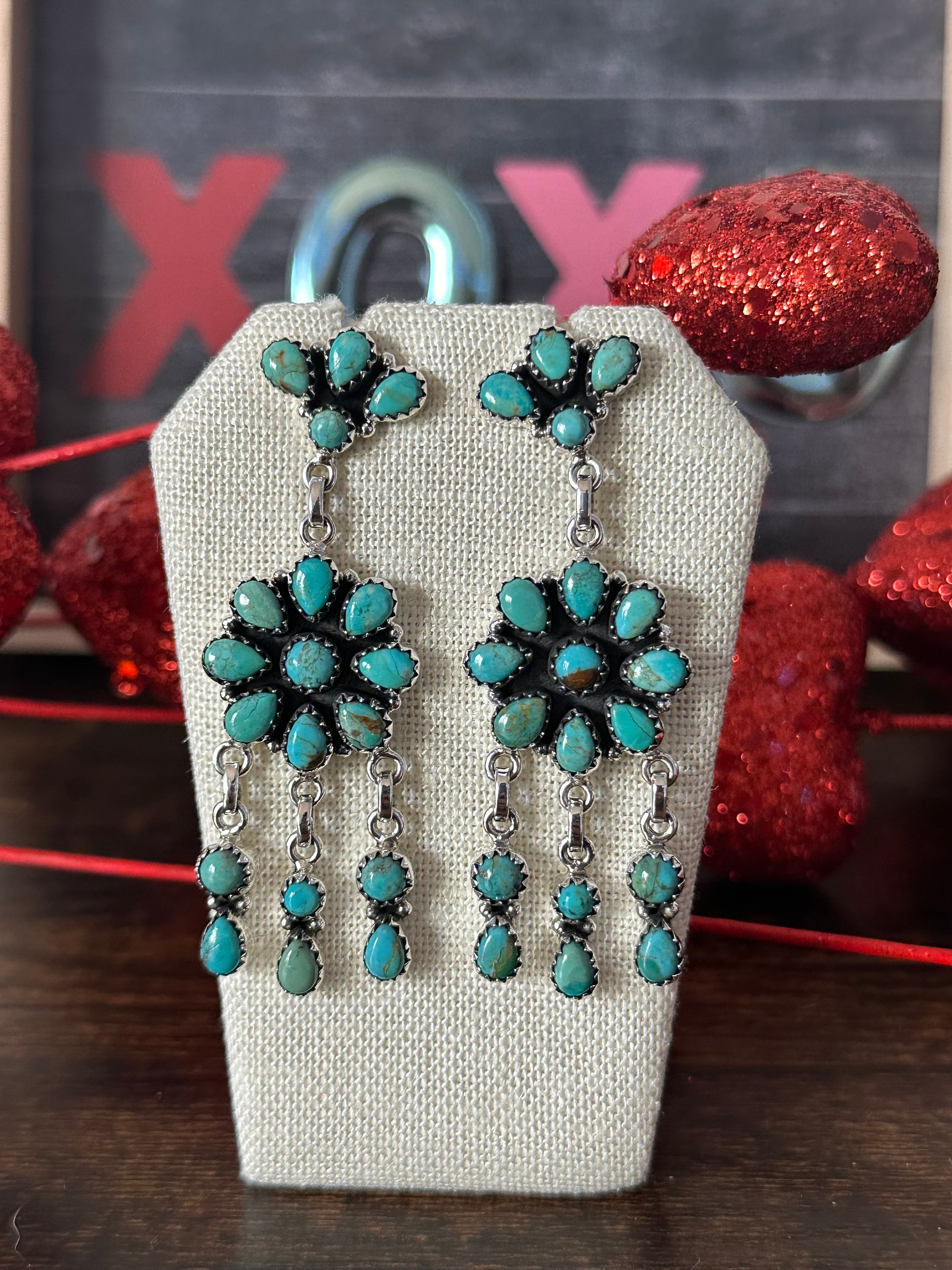 Southwest Handmade Kingman Turquoise & Sterling Silver Post Dangle Earrings