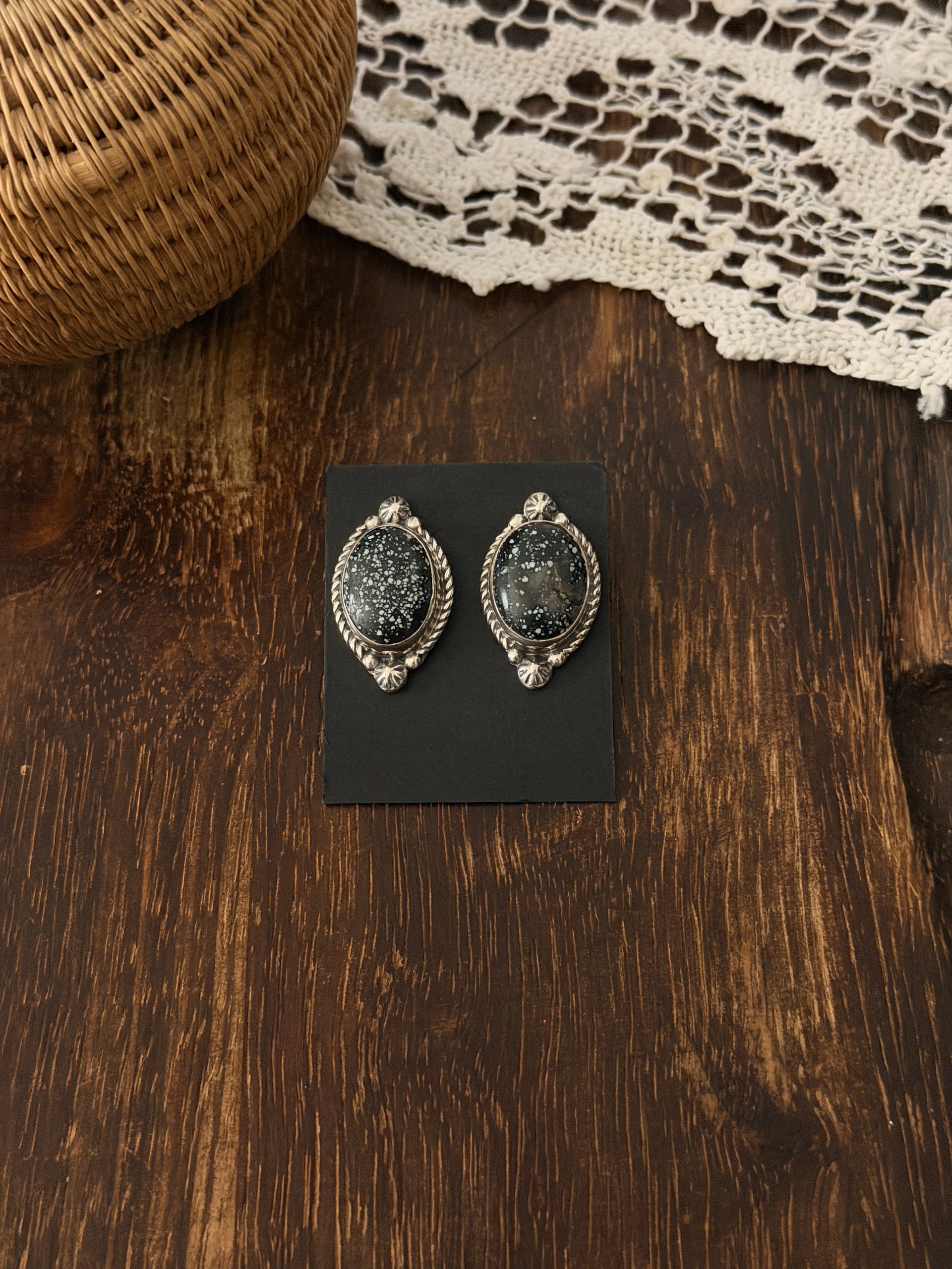 Navajo Made New Lander Variscite & Sterling Silver Post Earrings